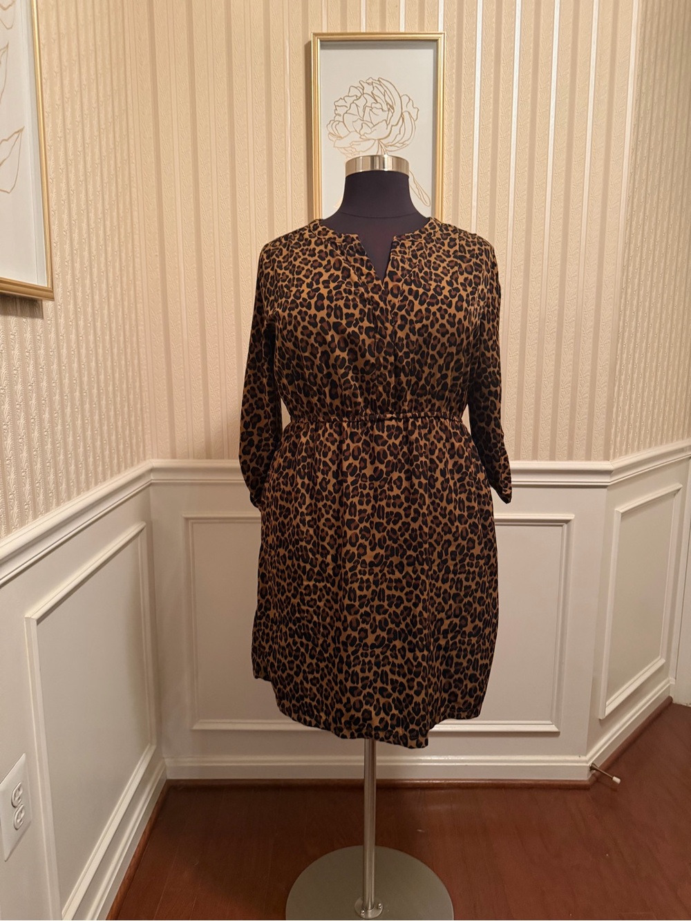 Leopard Print Long Sleeve Women’s Dress - Brown